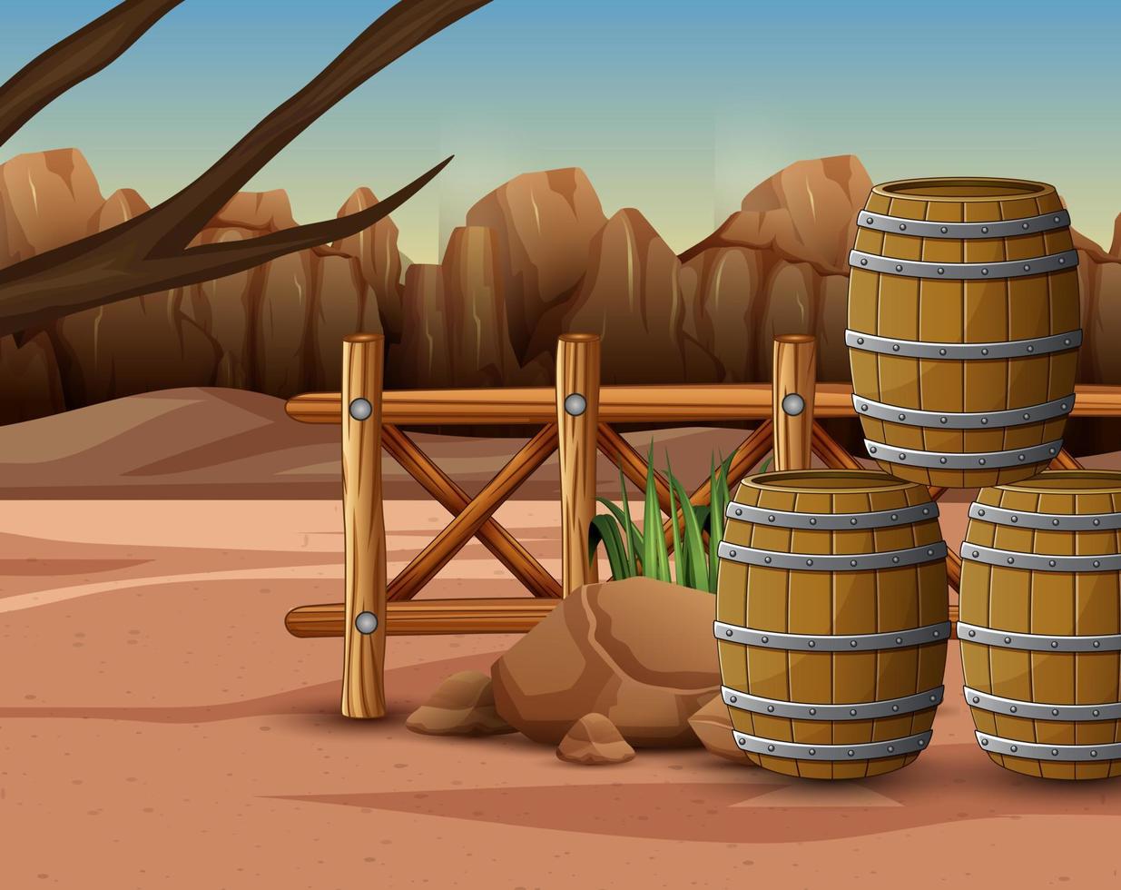 uma pilha de barris na ilustração do campo do deserto vetor