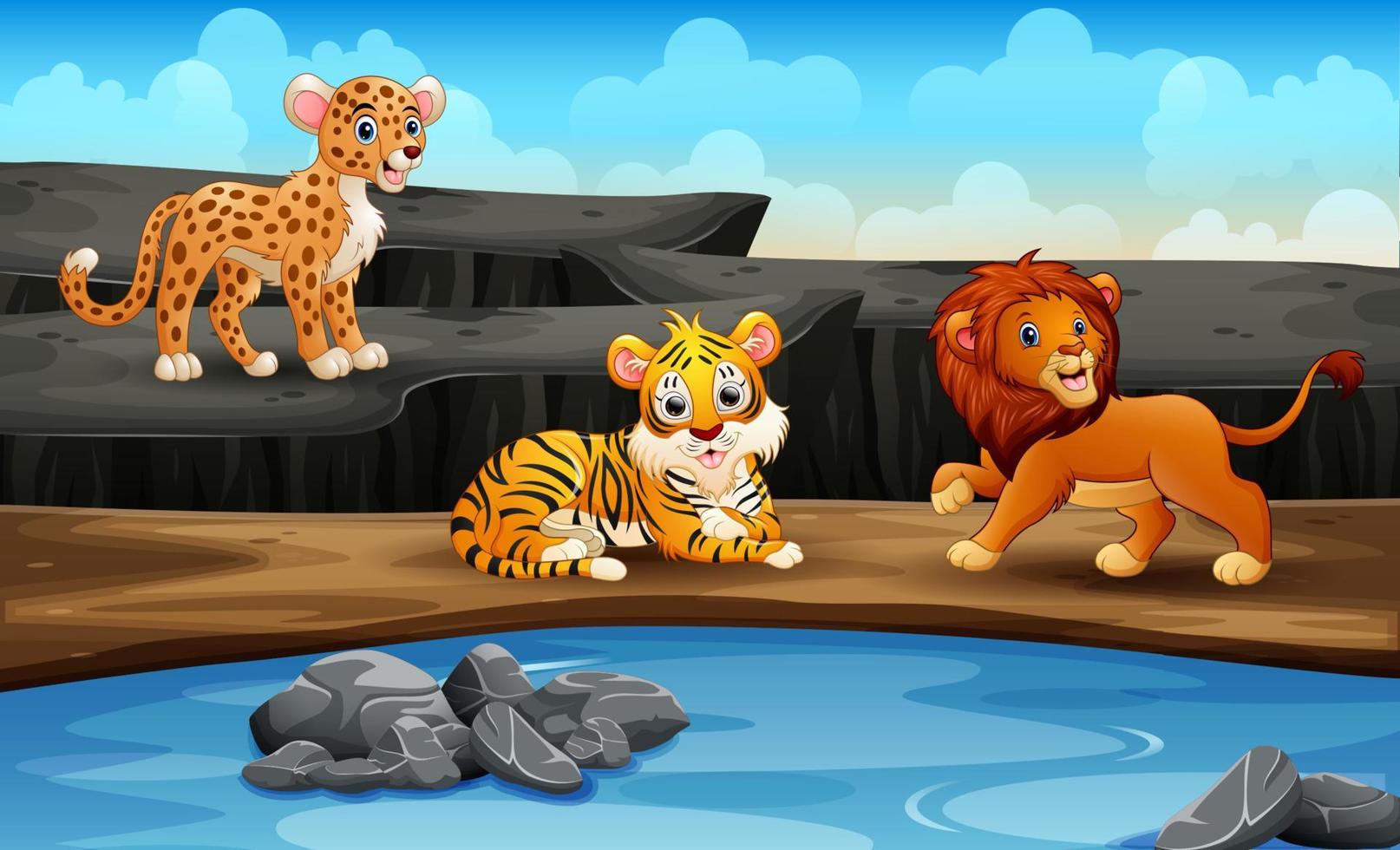 animais selvagens na ilustração do zoológico aberto vetor