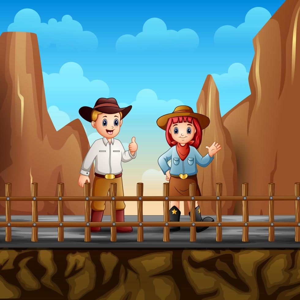 um cowboy e uma cowgirl no deserto vetor