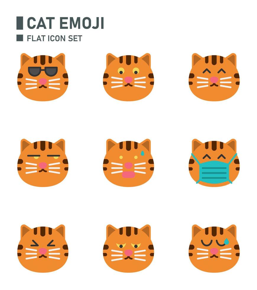 conjunto de ícones plana emoji de gato. vetor