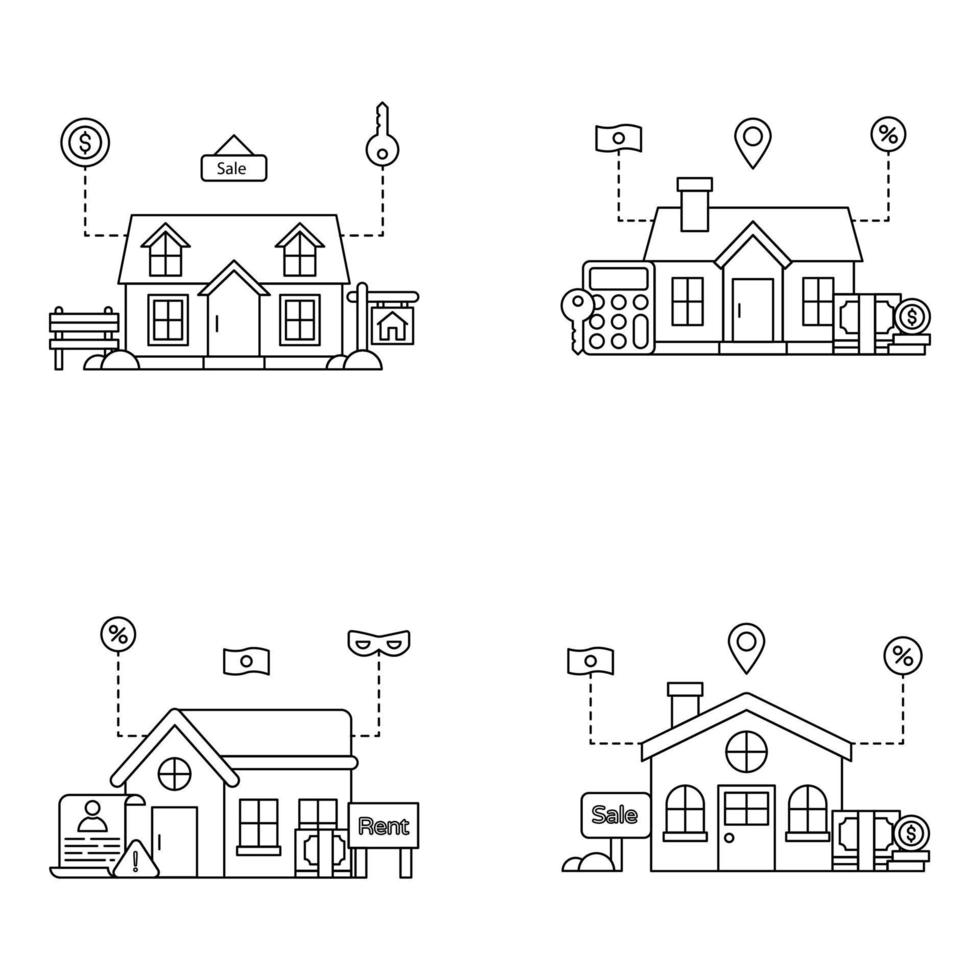 pacote de ilustrações lineares de casas vetor