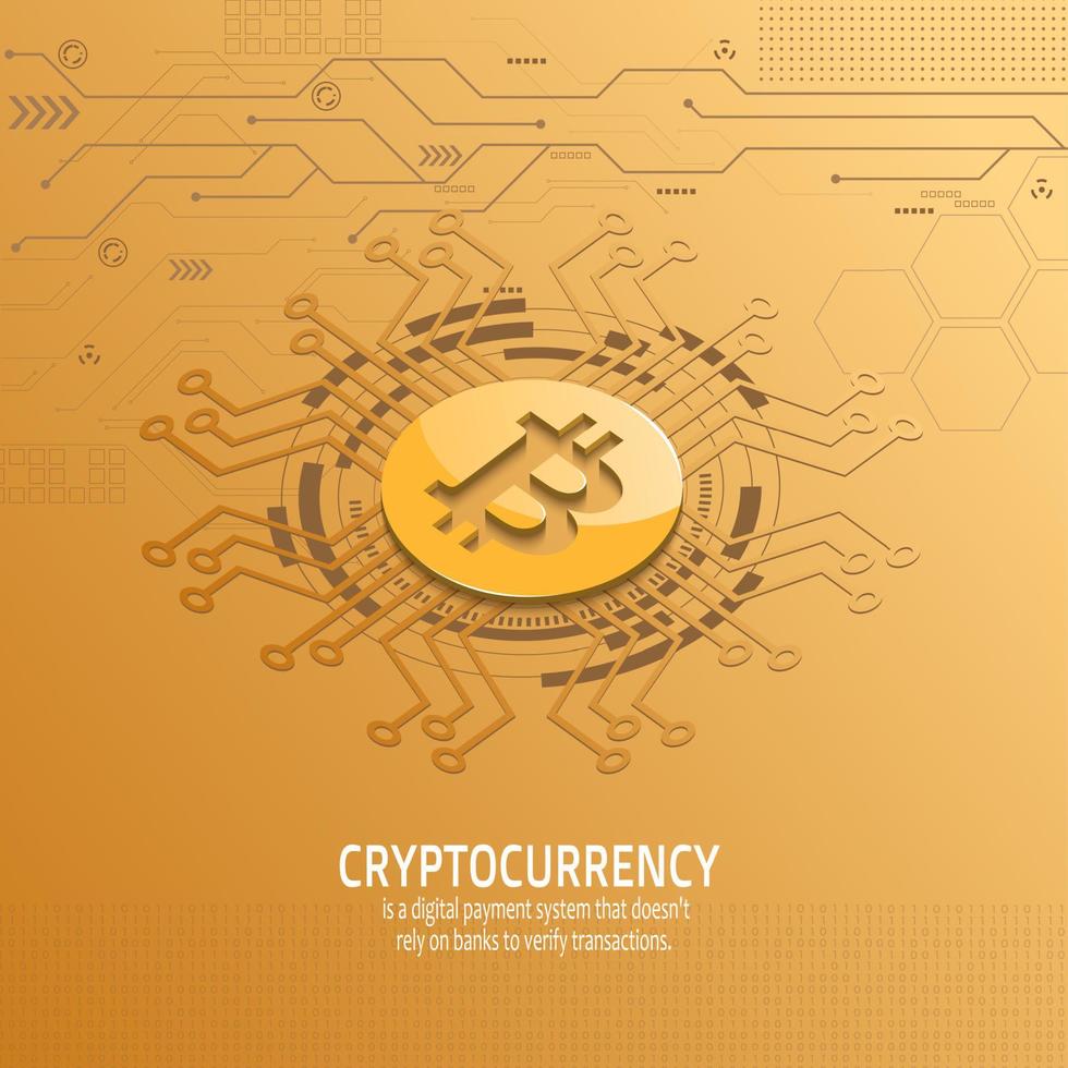 bitcoin dourado no fundo amarelo dourado do circuito, vetor