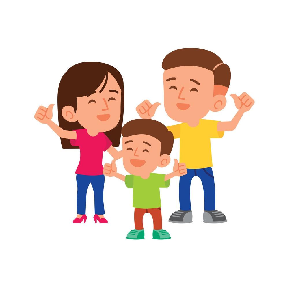 personagem de família feliz. pai com criança aparecendo o polegar juntos. ilustração plana vetor