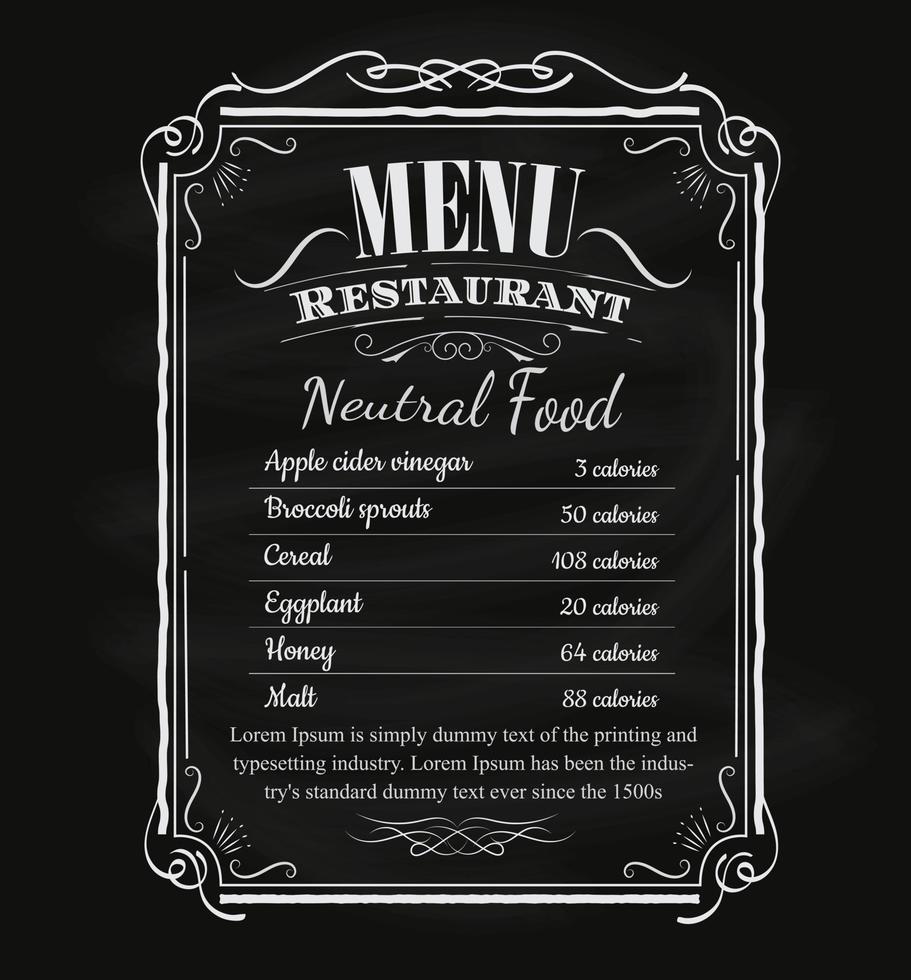 vetor de rótulo de quadro de quadro-negro desenhado à mão vintage de menu de restaurante