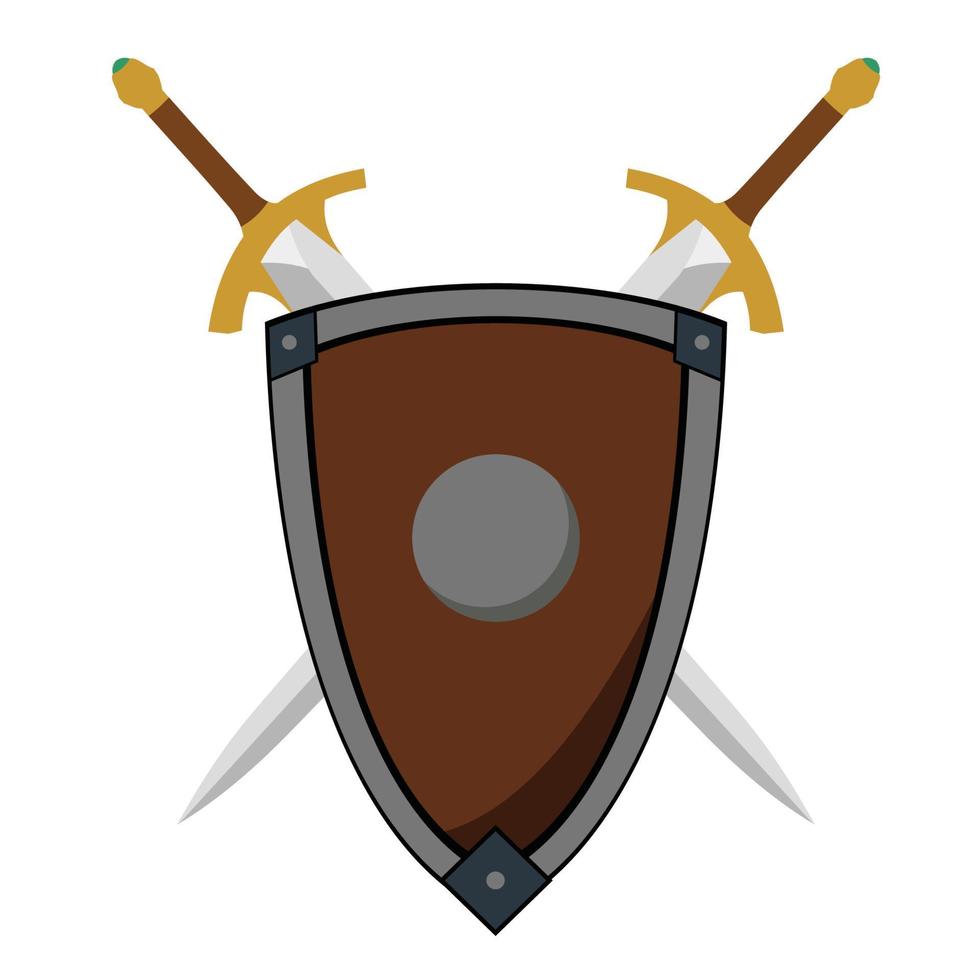 escudo medieval e emblema de espada vetor