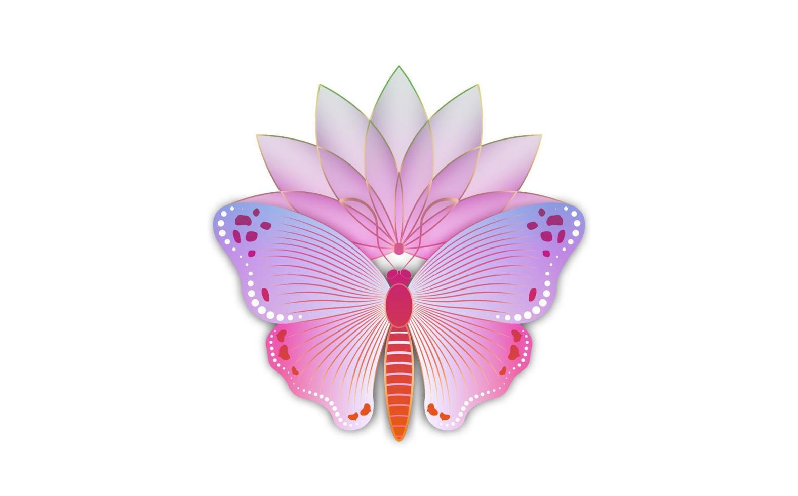 flor de lótus e slogan de logotipo de borboleta com modelo de flor colorida de borboleta colorida. design vetorial para impressão de moda, pôster e cartão, isolado no fundo branco vetor