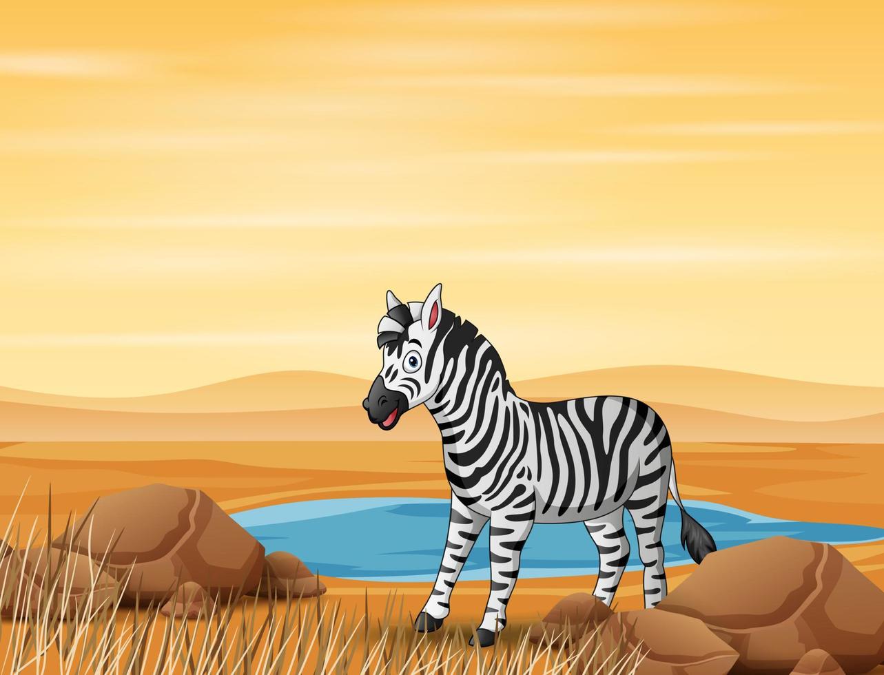 desenho animado uma zebra vivendo em terra firme vetor