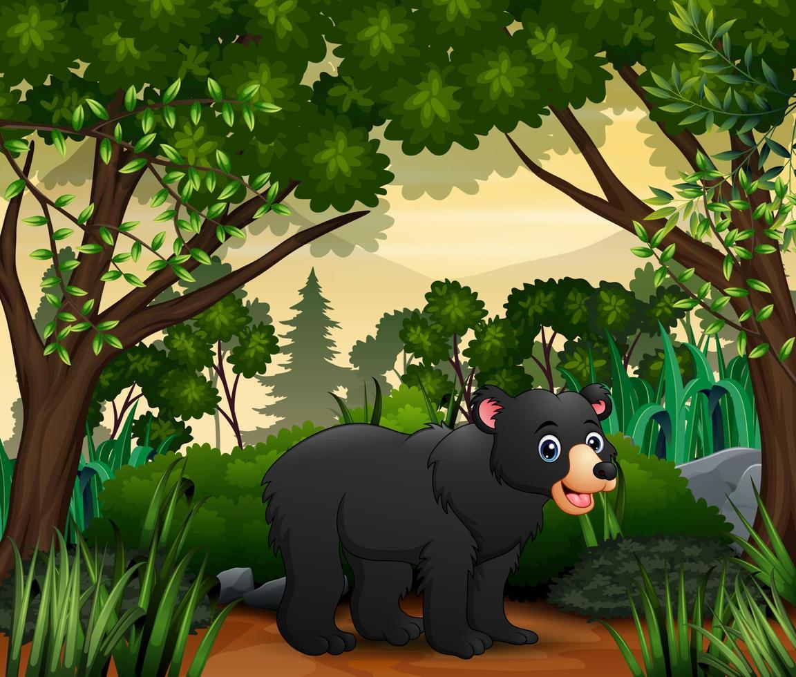 fofo um urso andando na selva vetor