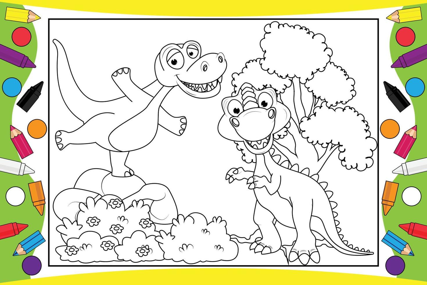 colorir dinossauro fofo para crianças vetor