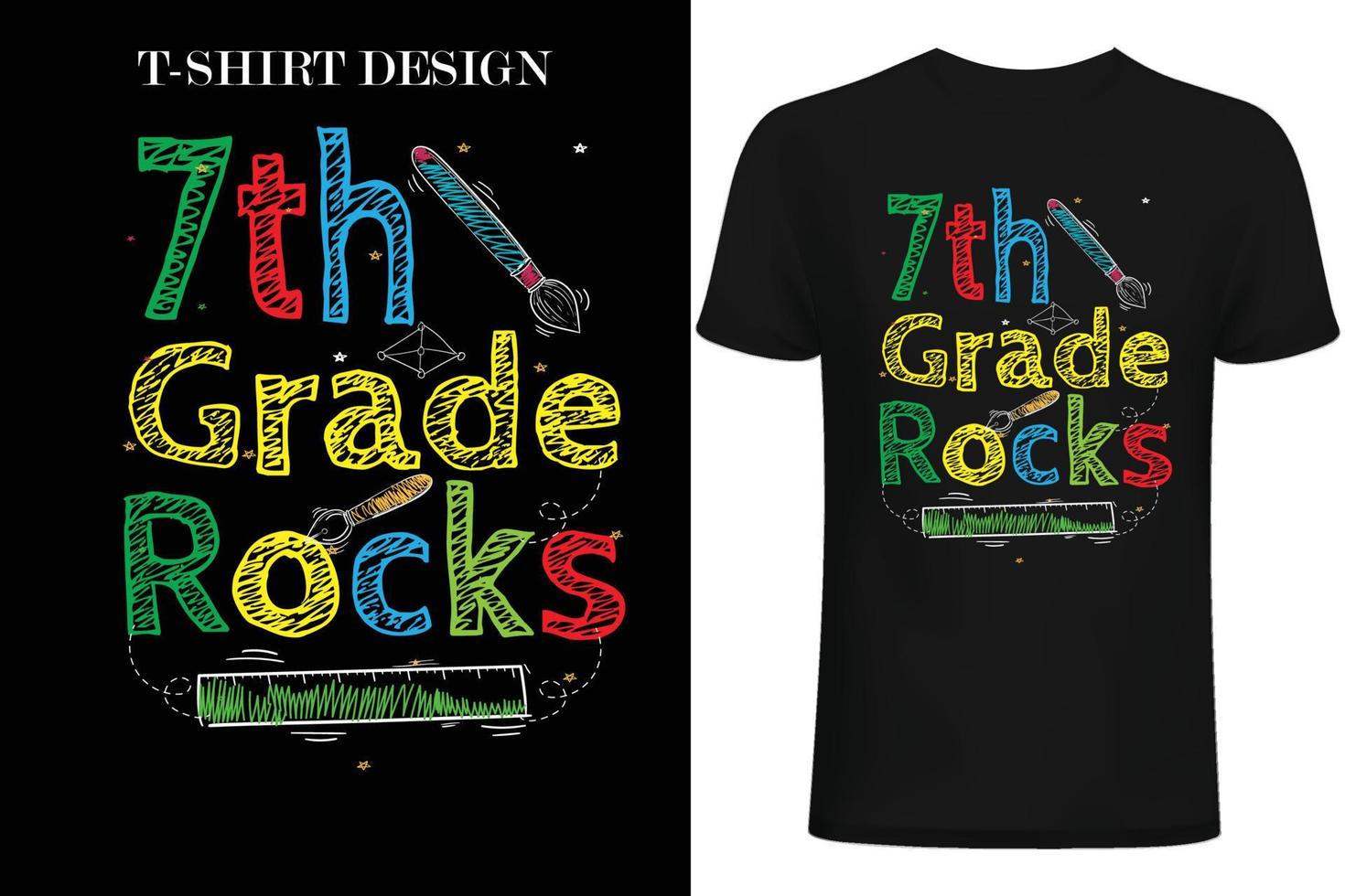 Design de camiseta de rock da 7ª série. Design de camiseta do 1º dia na escola. vetor