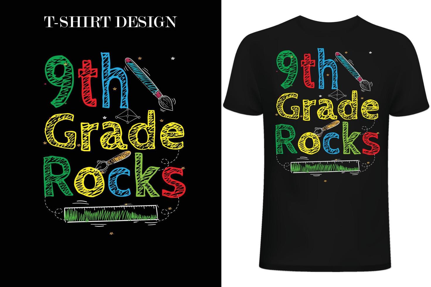 9º ano rock t-shirt design.1st day at school t-shirt design. vetor