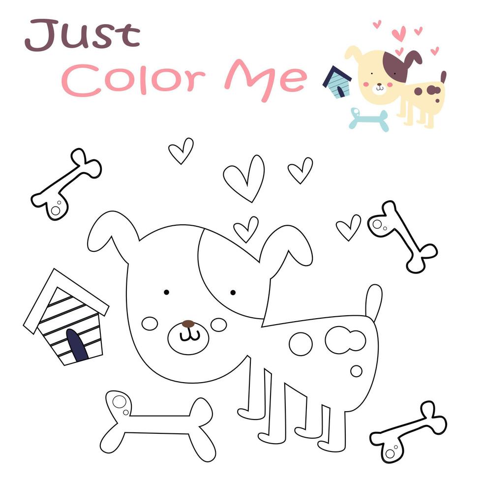 página para colorir com desenho de cachorro fofo vetor