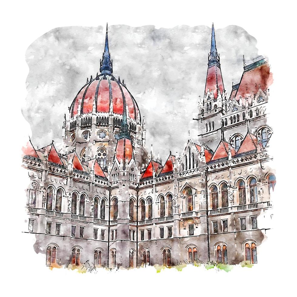 budapeste hungria esboço aquarela ilustração desenhada à mão vetor