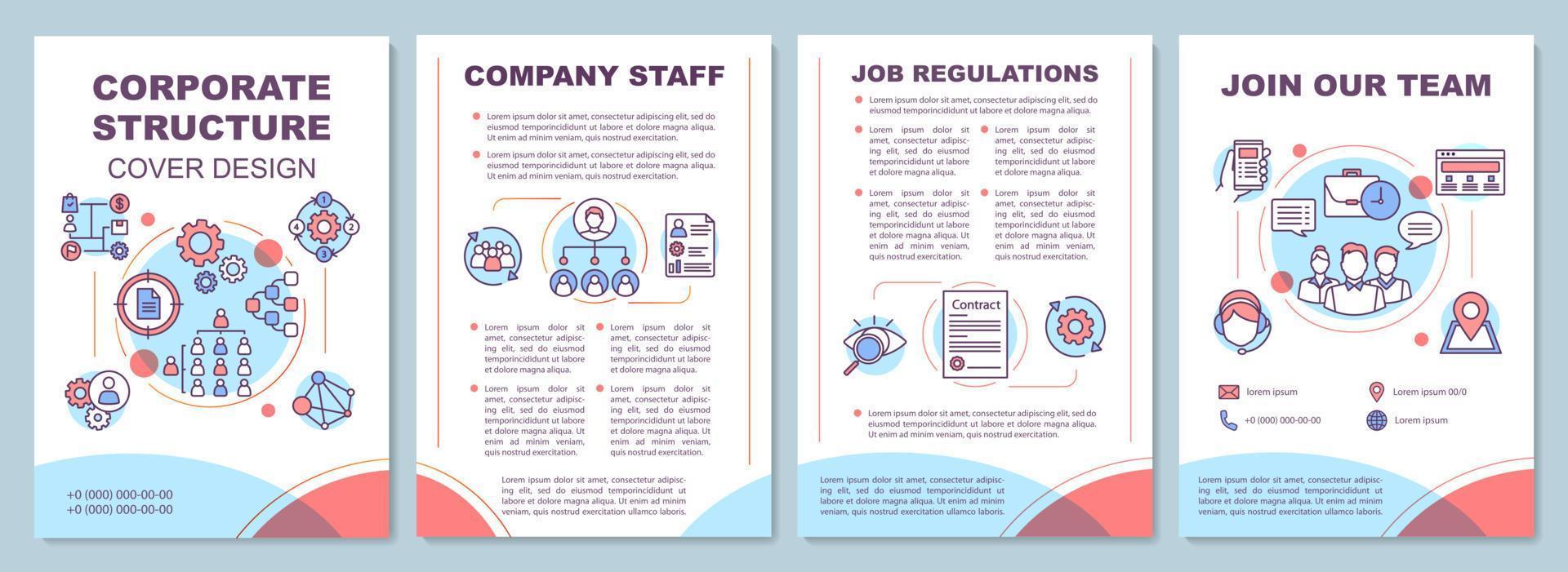 layout de modelo de folheto de estrutura corporativa. gestão de pessoal da empresa. folheto, livreto, design de impressão de folheto com ilustrações lineares. layouts de página vetorial para revistas, relatórios, cartazes publicitários vetor