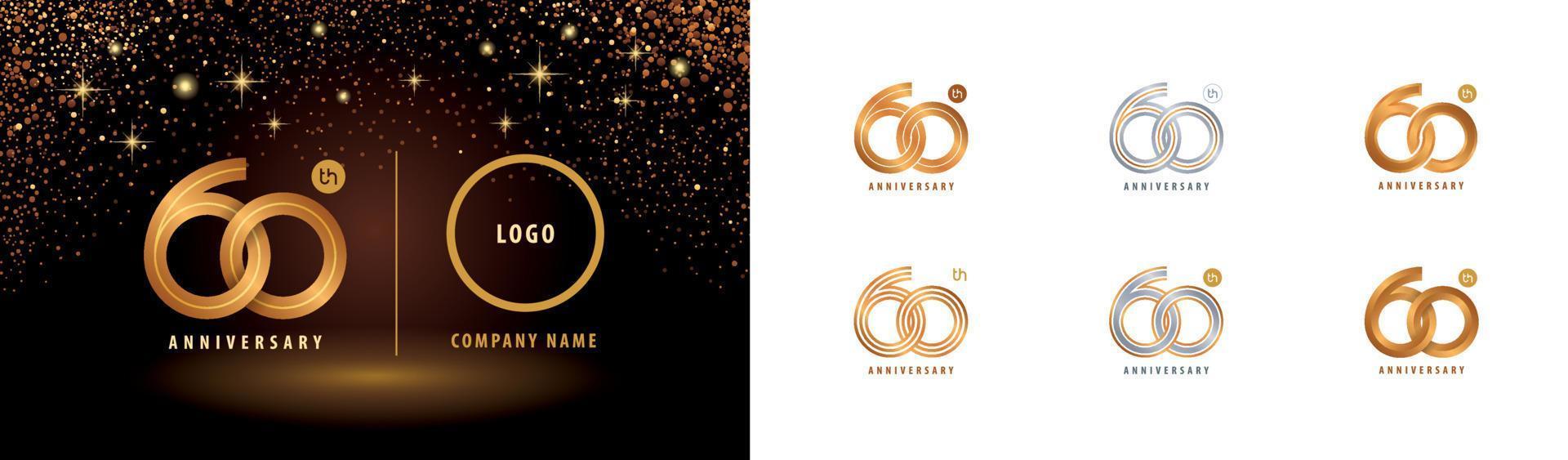 conjunto de design de logotipo de 60º aniversário, comemoração de aniversário de sessenta anos. vetor de logotipo de número de círculo entrelaçado.