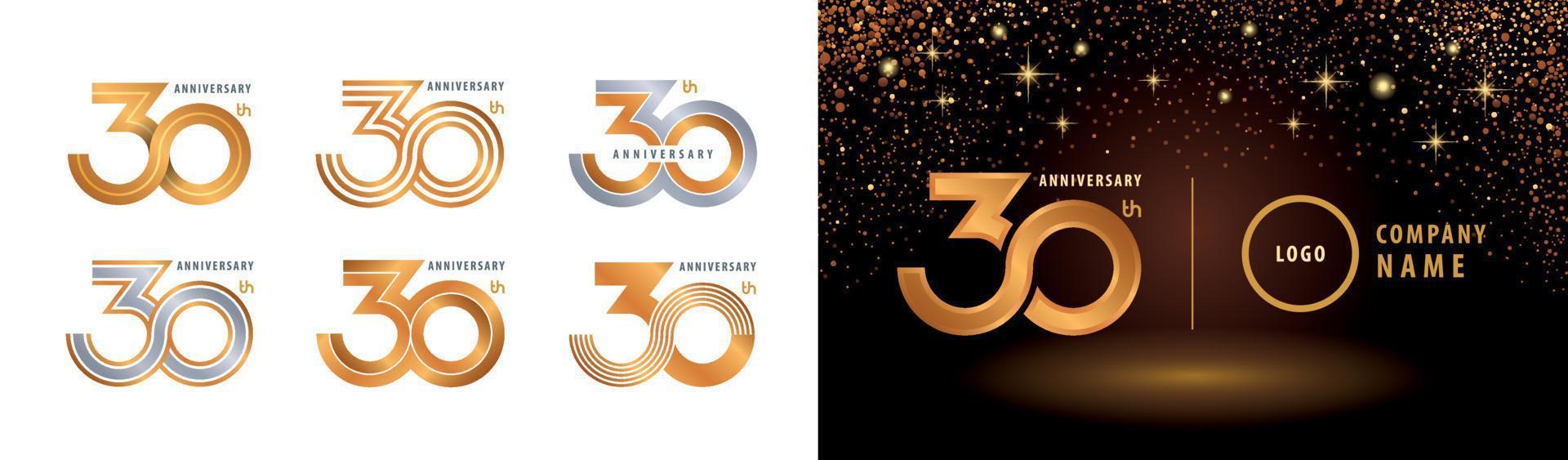 conjunto de design de logotipo de 30º aniversário. celebração de aniversário de trinta anos. vetor de logotipo de loop infinito.