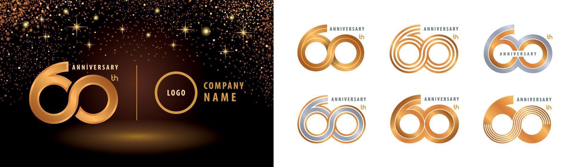 conjunto de design de logotipo de 60º aniversário. celebração de aniversário de sessenta anos. vetor de logotipo de loop infinito.