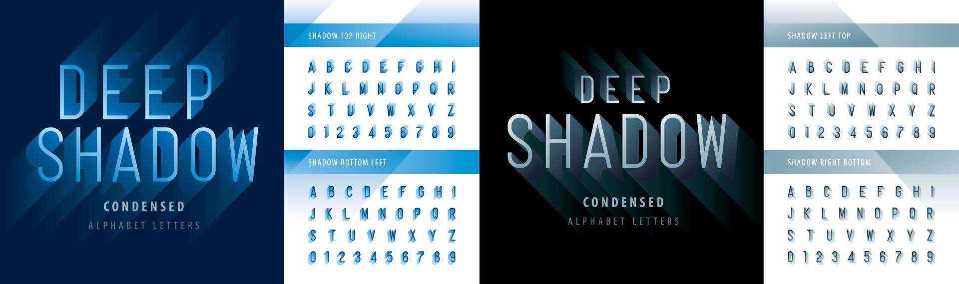 letras e números do alfabeto condensado de sombra profunda moderna vetor