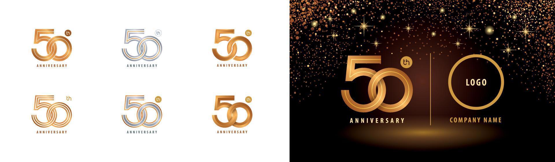 conjunto de design de logotipo de 50º aniversário, comemoração de aniversário de cinquenta anos. vetor de logotipo de número de círculo entrelaçado.