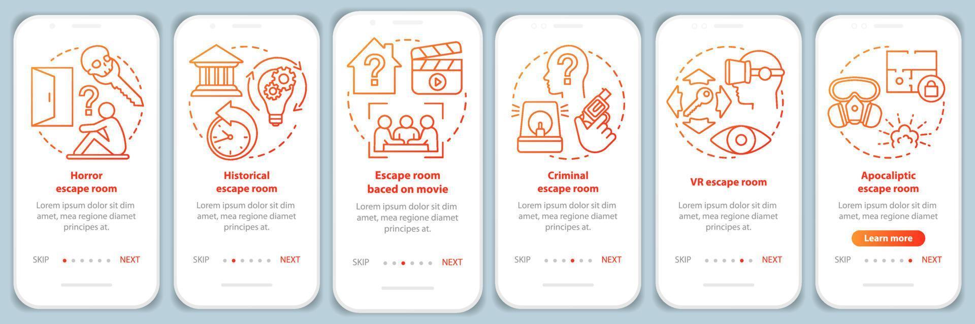 Sala de fuga na tela da página do aplicativo móvel com conceitos lineares.  Jogo da missão.