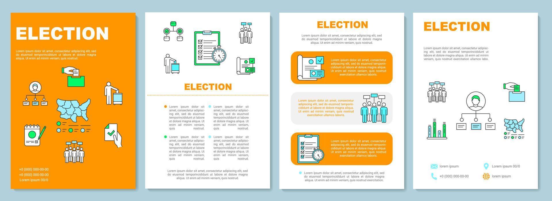 layout de modelo de folheto eleitoral. voto dos cidadãos. flyer, livreto, design de impressão de folheto, ilustrações lineares. segurando a votação. layouts de página vetorial para revistas, relatórios anuais, cartazes publicitários vetor