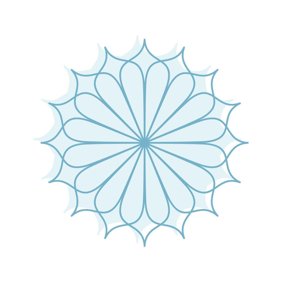 ornamento isolado de vetor linear. um simples floco de neve, um padrão de inverno. flor azul contorno.
