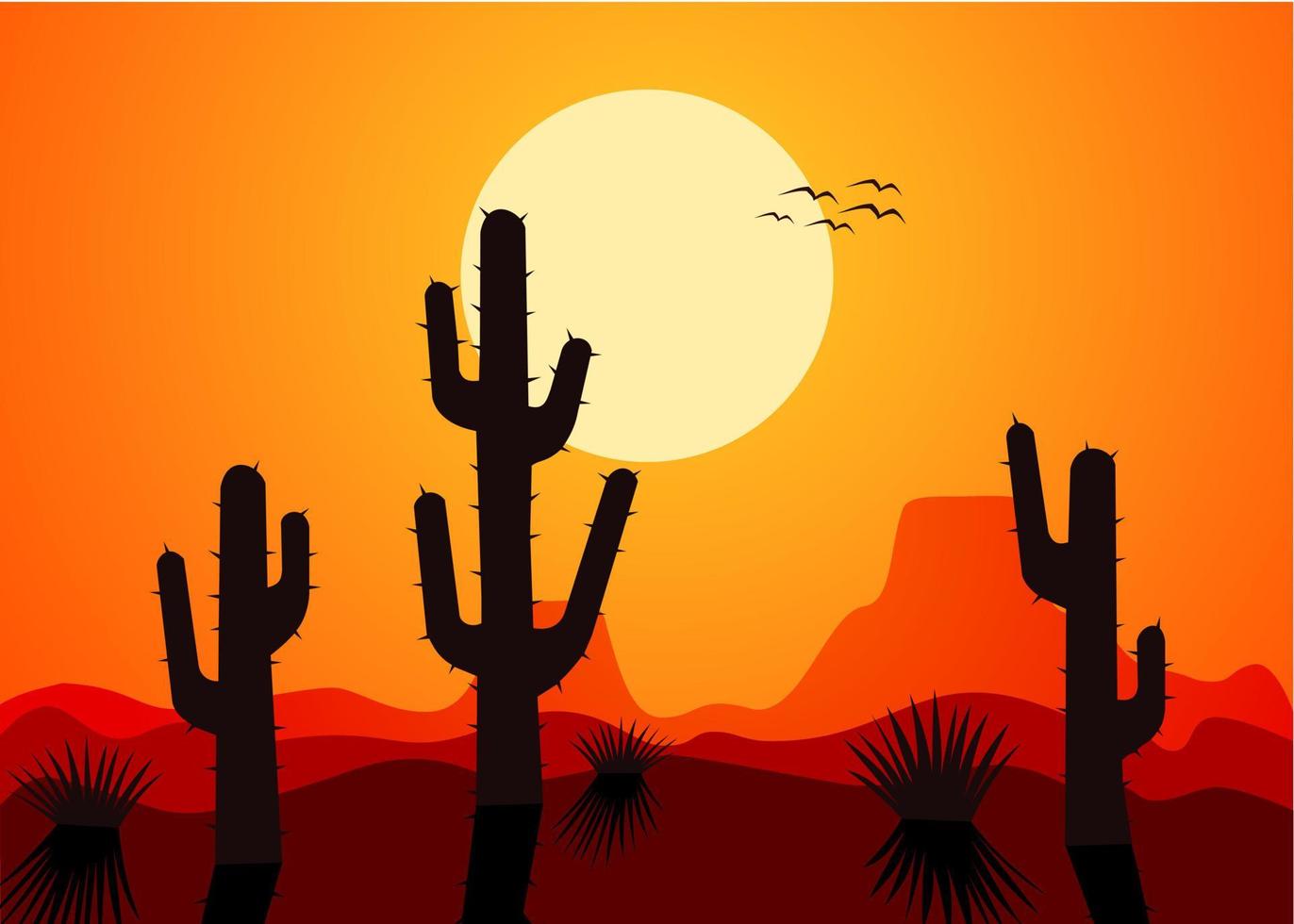 um pôr do sol no deserto com desenho vetorial de cacto 5963249 Vetor no  Vecteezy