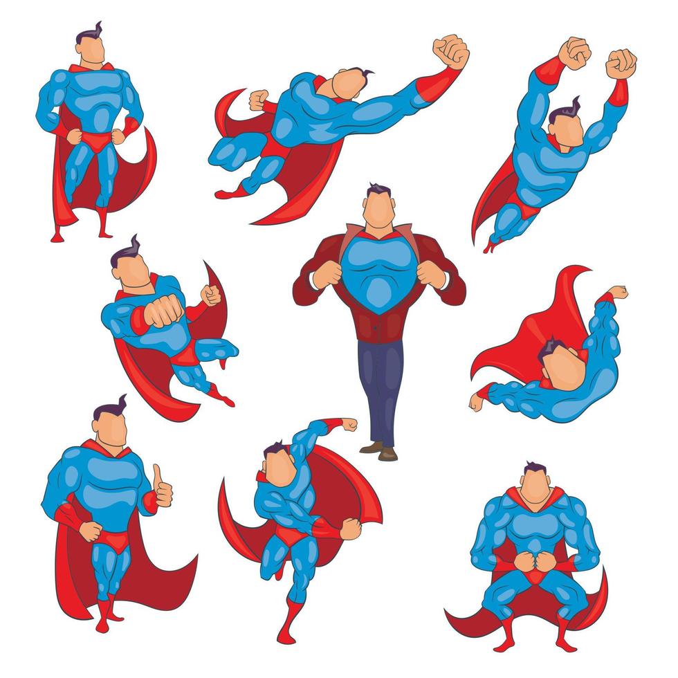 ícones de super-heróis definidos no estilo cartoon vetor