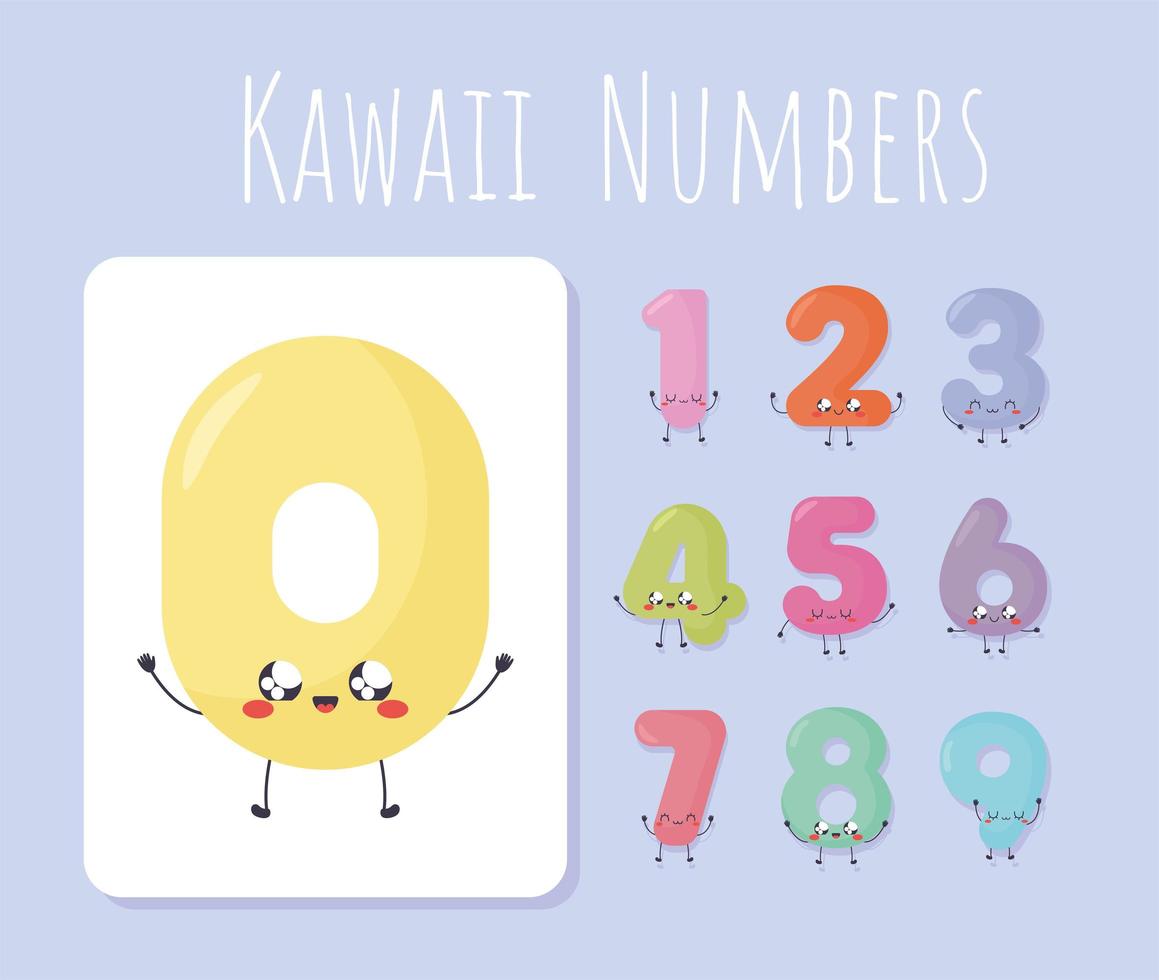 design de números kawaii vetor