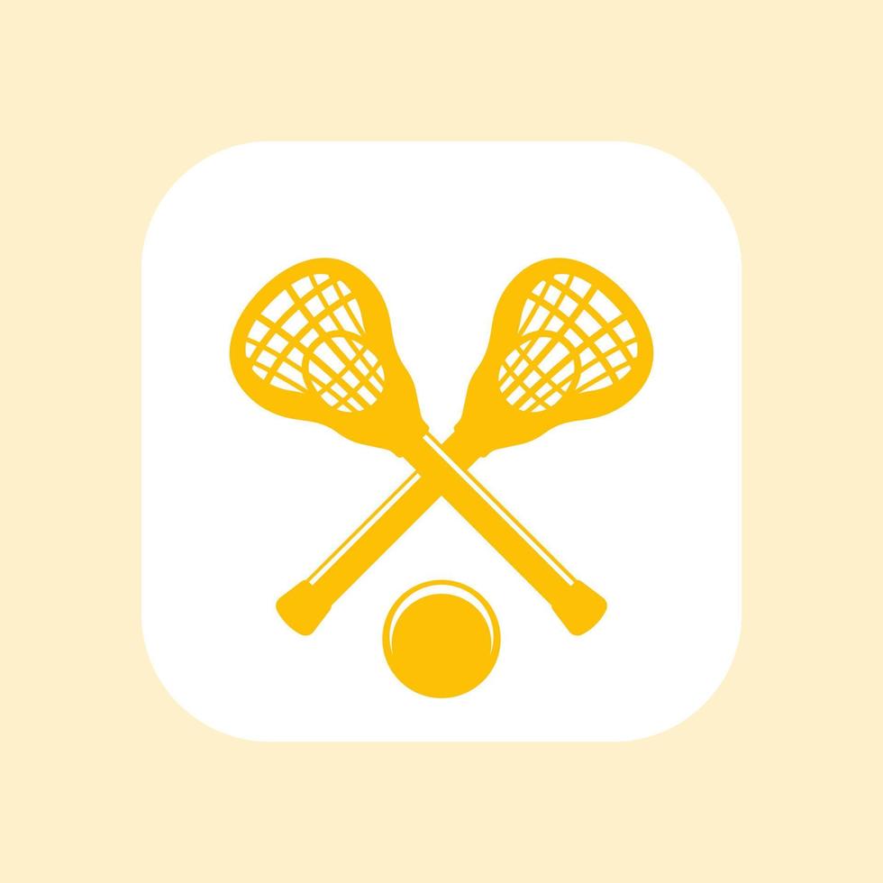 ícone de lacrosse, sinal vetorial, paus e bola sobre branco vetor