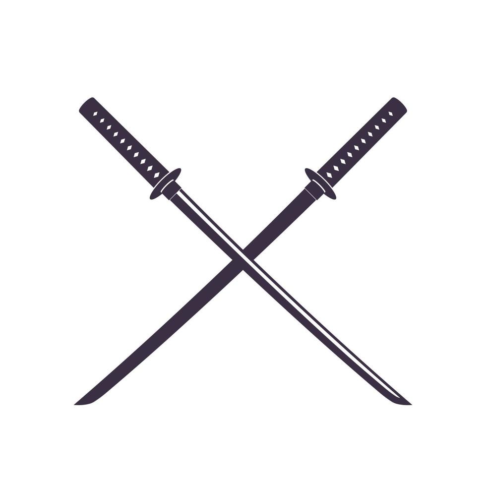 espadas japonesas cruzadas, katana, isoladas em branco, ilustração vetorial vetor