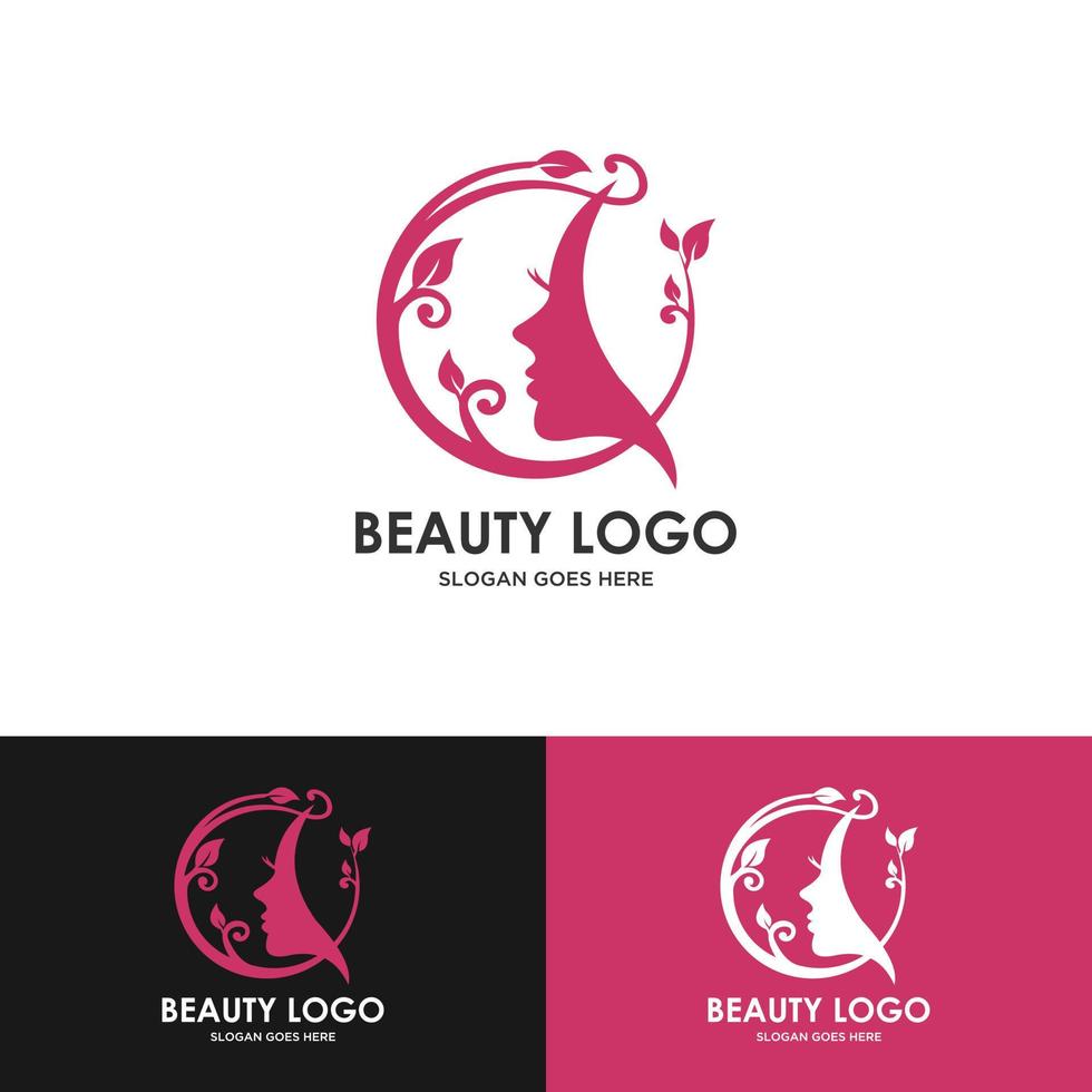 design de logotipo de salão de cabeleireiro de mulher de beleza no fundo vetor