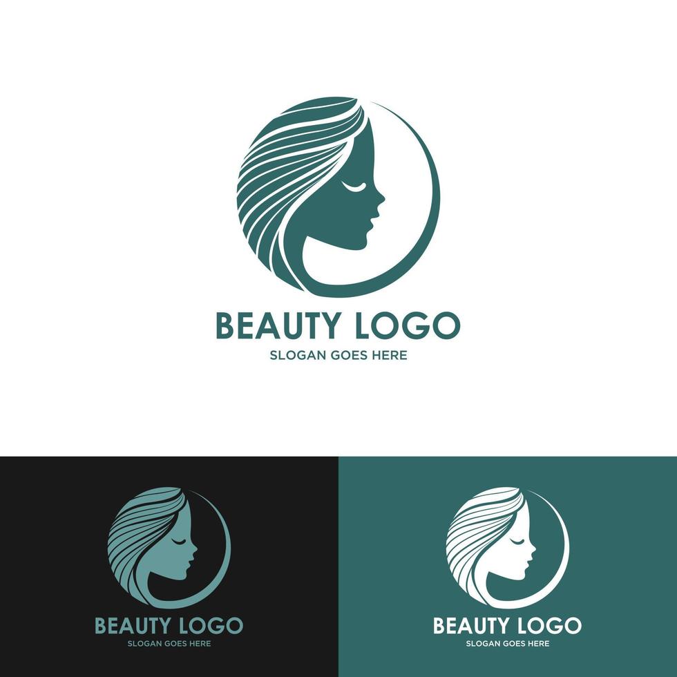 design de logotipo de salão de cabeleireiro de mulher de beleza no fundo vetor