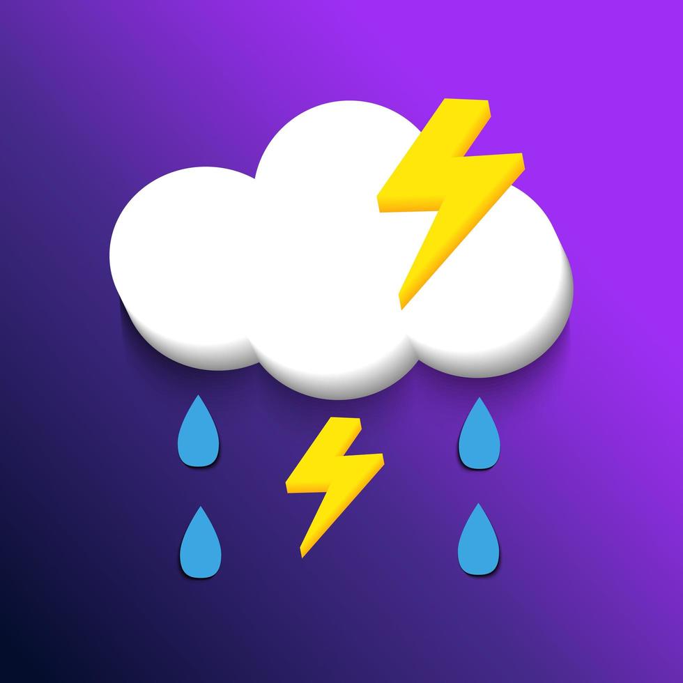 o vetor de ícone é uma nuvem com trovoada e chuva. design de interface de usuário elegante com ícone de tempo realista. ícone gráfico 3d realista para site, aplicativo móvel