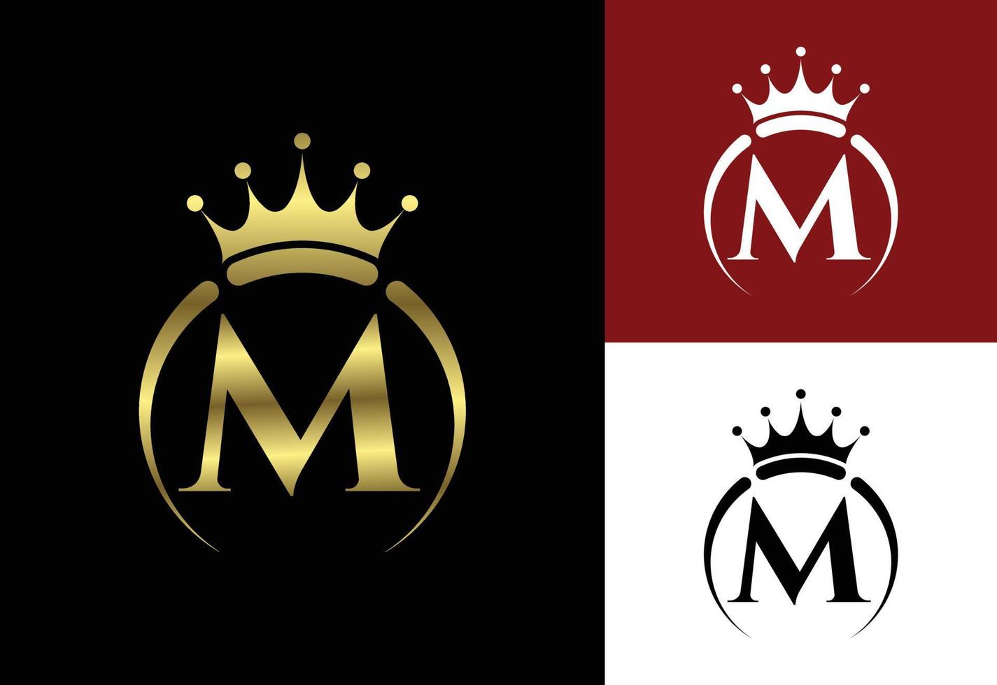 alfabeto inicial do monograma m com uma coroa. real, rei, símbolo de luxo da rainha. emblema da fonte. vetor