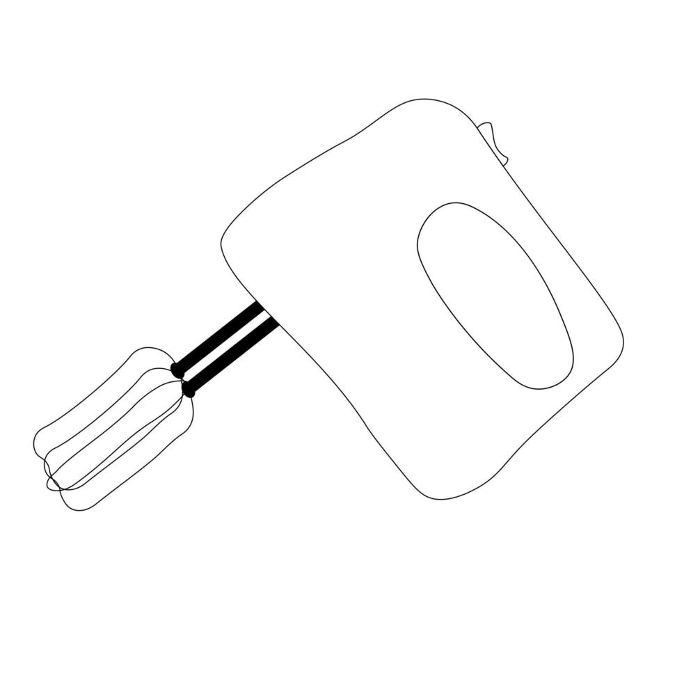 ilustração vetorial de estoque de misturador. utensílios de cozinha, close-up de pratos de cozimento. Preto e branco. Isolado em um fundo branco. vetor