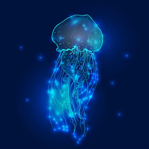Transparente brilhante neon azul e turquesa medusa gordura de jellyfish conjunto cartaz decorativo fundo vetor