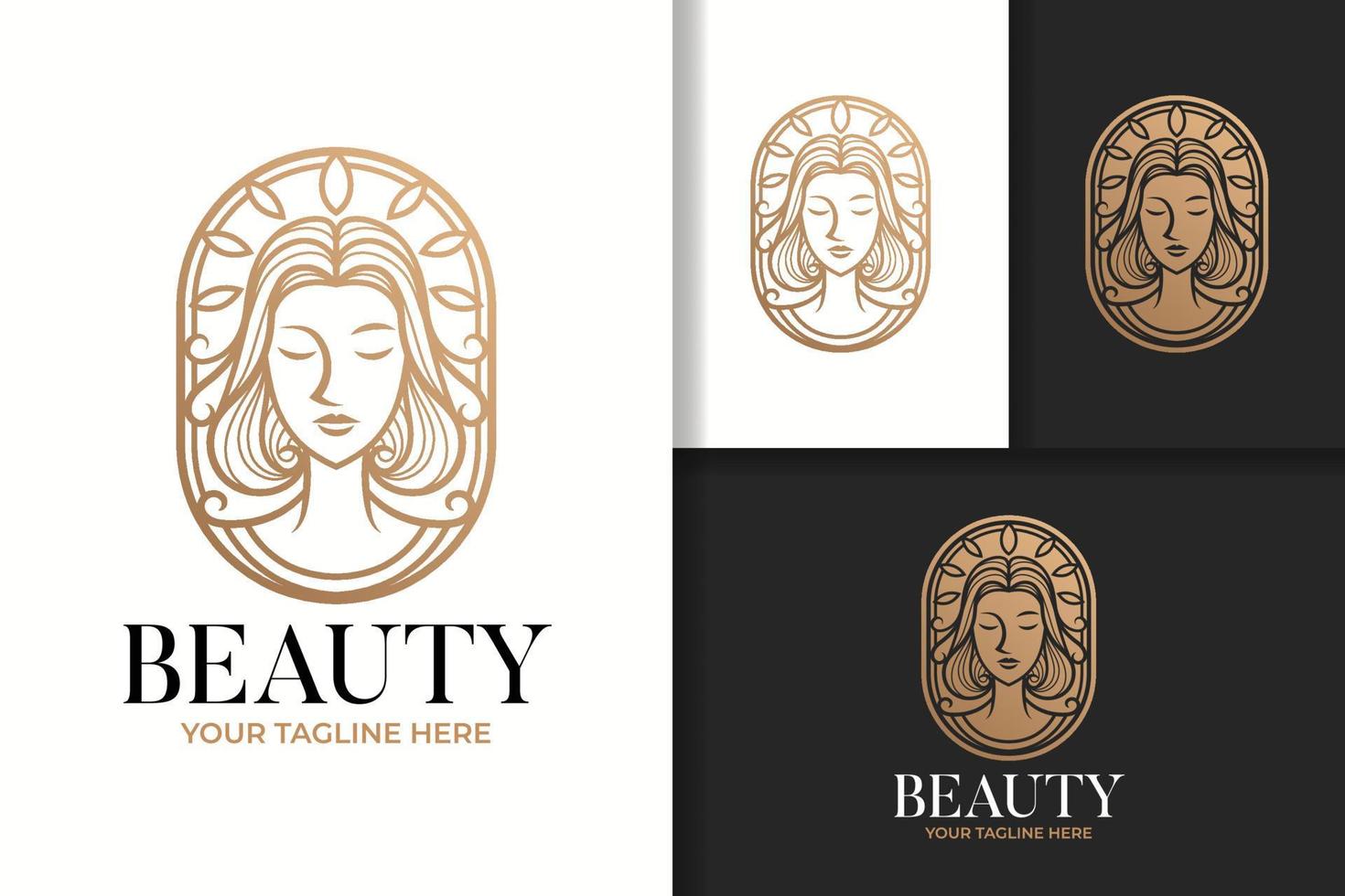 logotipo de arte de linha de ouro de beleza feminina feminina e modelo de vetor de ícone