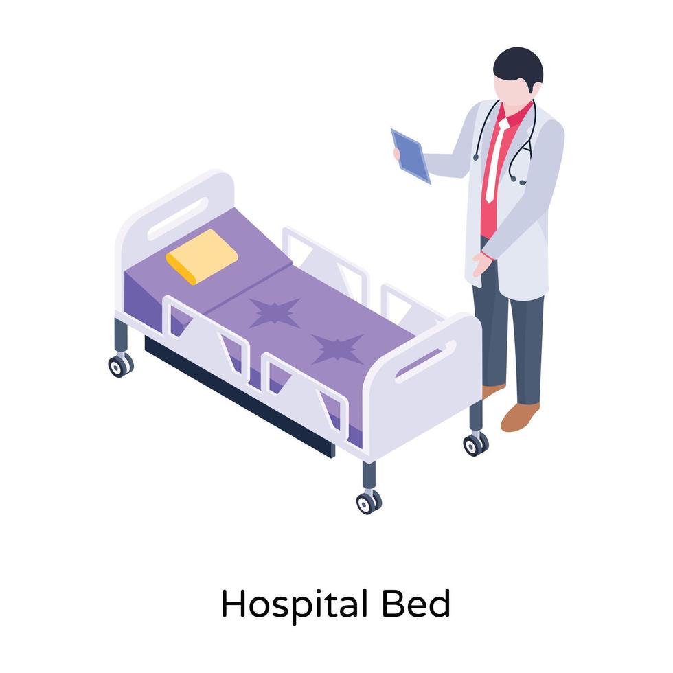 uma ilustração de cama de hospital em design isométrico moderno vetor