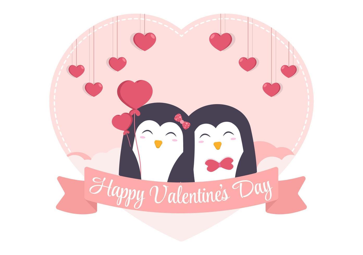 casal fofo animal pinguim feliz dia dos namorados ilustração de design plano que é comemorado em 17 de fevereiro para cartão de amor vetor