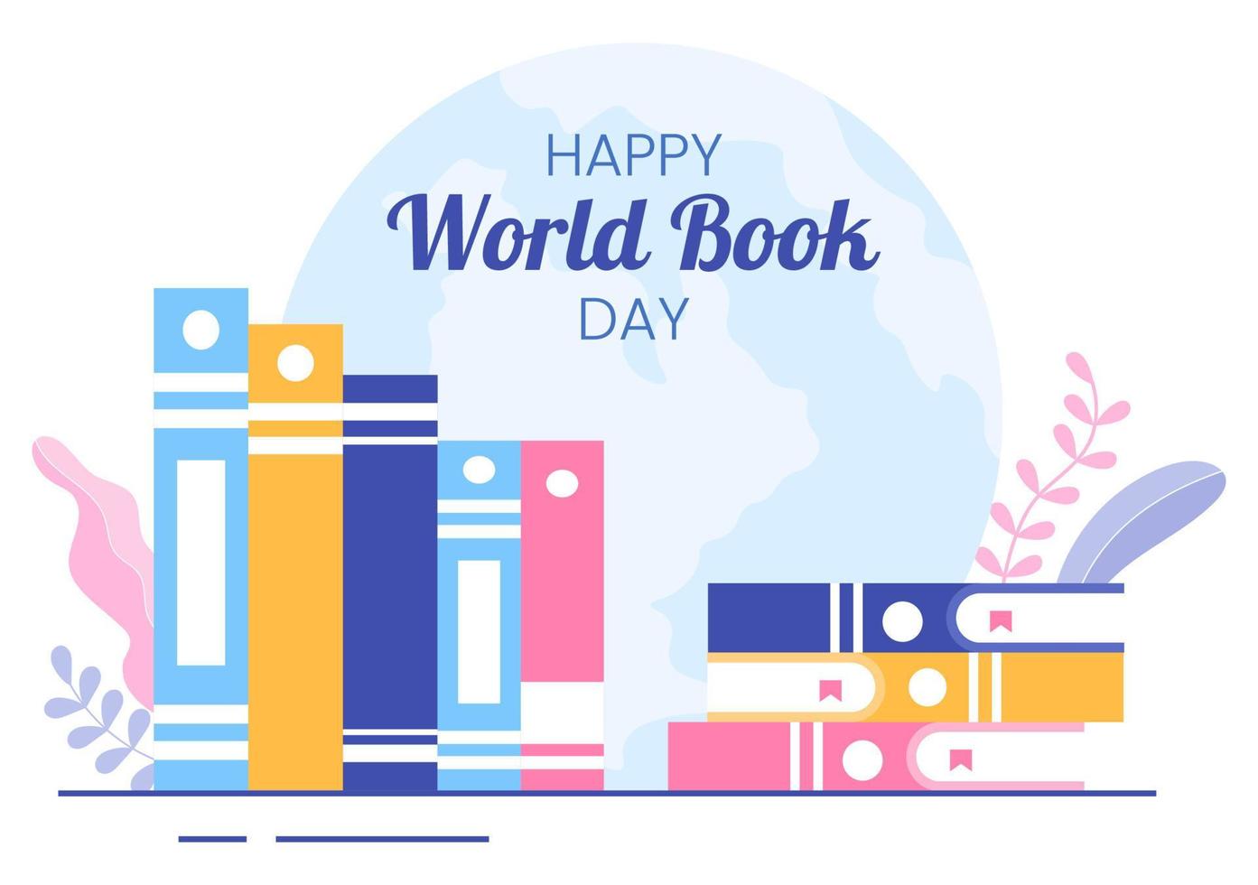 dia mundial do livro ilustração plana de fundo dos desenhos animados. pilha de livros para leitura, aumentar a percepção e o conhecimento adequado para papel de parede ou pôster vetor