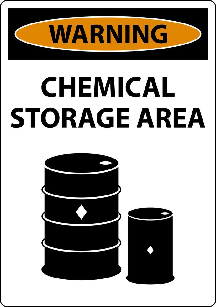 sinal de área de armazenamento de produtos químicos de advertência no fundo branco vetor