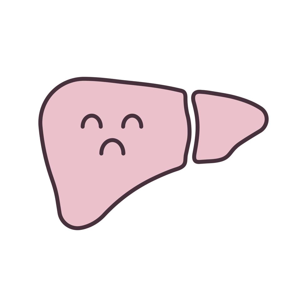 ícone de cor do fígado triste. glândula digestiva insalubre. doenças do fígado. ilustração vetorial isolada vetor