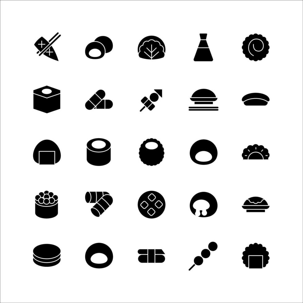 conjunto de ícones de comida japonesa sólido para site, aplicativo móvel, apresentação, mídia social. vetor