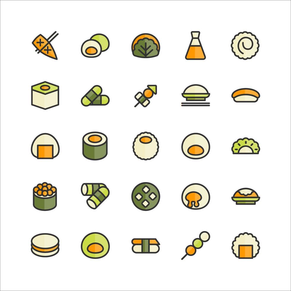 ícone de comida japonesa definir linha plana vetorial para site, aplicativo móvel, apresentação, mídia social. vetor
