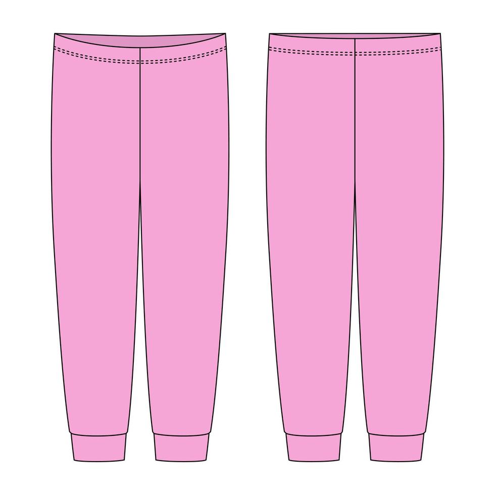 croqui técnico de calça de pijama infantil. cor rosa. vetor