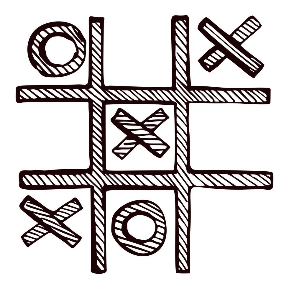 tic tac toe esboçado isolado. jogo vintage em estilo desenhado à mão. vetor