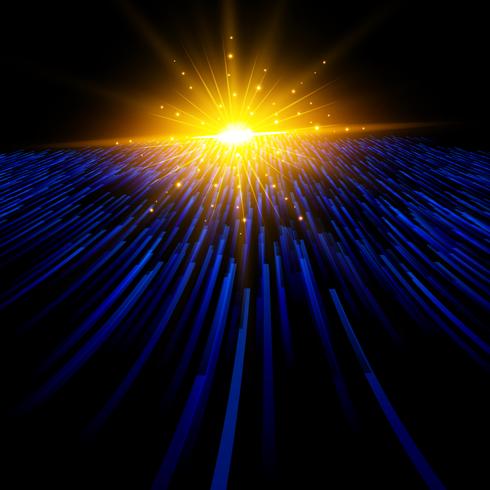 O laser abstrato da luz azul alinha linhas perspectiva que move-se para iluminar o efeito no fundo escuro. vetor