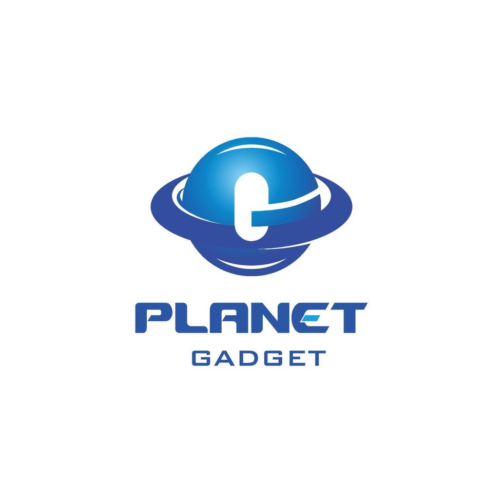 modelo de design de logotipo de gadget de planeta letra g vetor