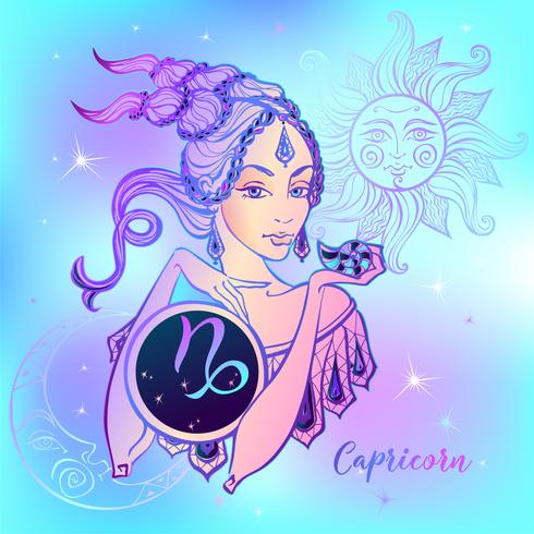 Capricórnio do sinal do zodíaco uma menina bonita. Horóscopo. Astrologia. Vetor. vetor